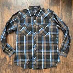 Dickies Large Long Sleeve Plaid Pearl Snap Shirt